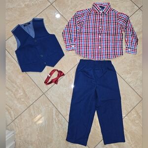 Nautica Toddler Boys Blue Vest and Pants Set with Check-Print Red Shirt and Bow